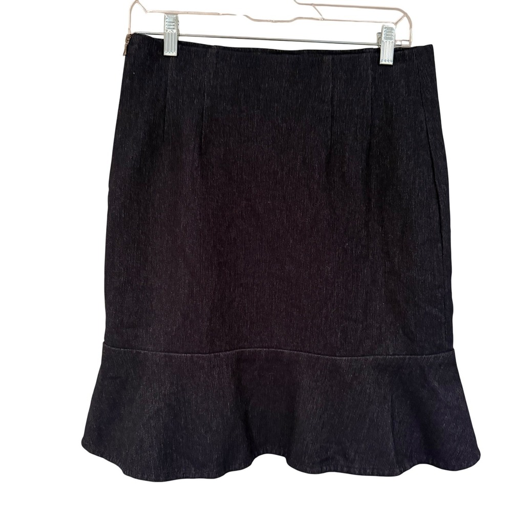 Lida Baday‎ Flounce Hem Pencil Skirt Women's 10 Dark Wash Denim Career Feminine